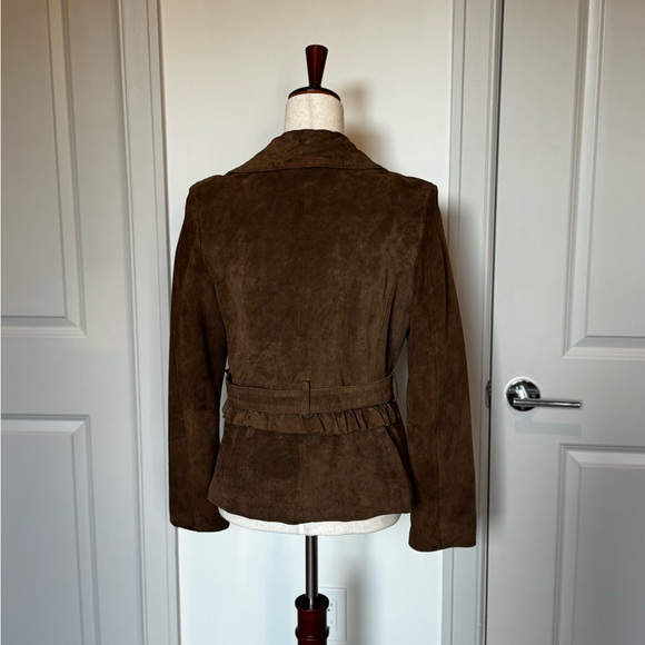Ecru - Dark Brown Leather Women's Belted Blazer - Picture 2 of 10